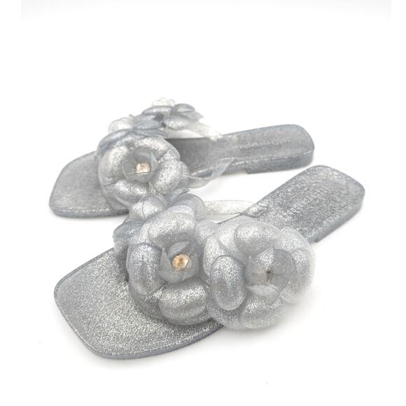 Jeffrey Campbell Fleuris Jelly Flip Flop Thong Sandal Women Silver Size US6 EU37 - Picture 1 of 9